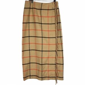 VINTAGE Skirt Maxi Midi Wool Plaid Fringe Wrap Southwestern Yellowstone Style 10